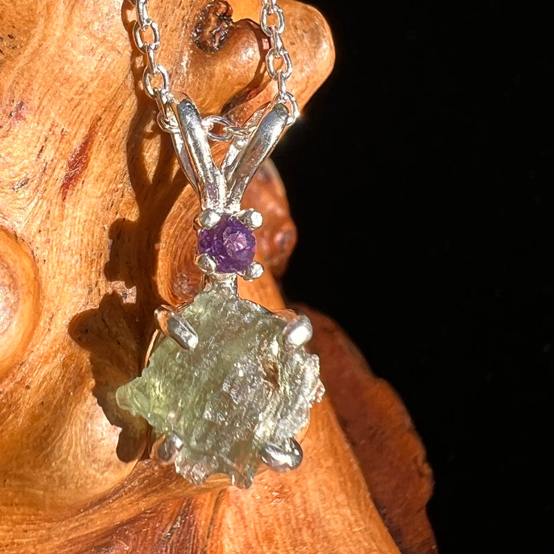 Moldavite & Amethyst Necklace Sterling #7262-Moldavite Life