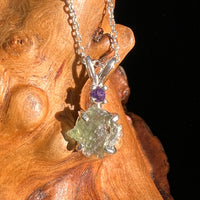 Moldavite & Amethyst Necklace Sterling #7262-Moldavite Life