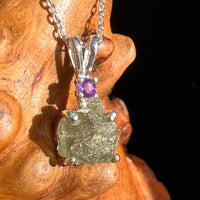 Moldavite & Amethyst Necklace Sterling #7265-Moldavite Life