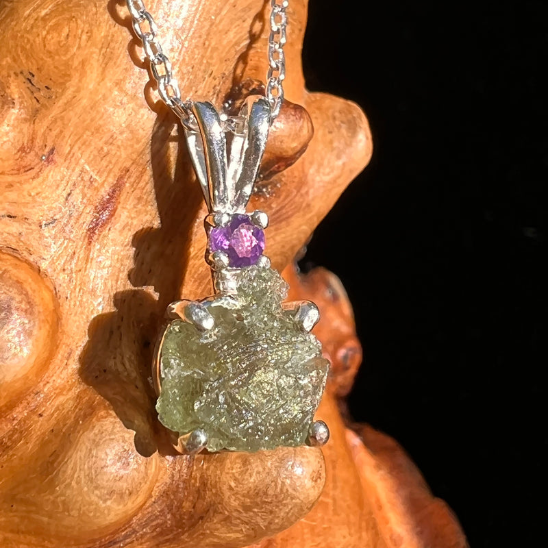 Moldavite & Amethyst Necklace Sterling #7265-Moldavite Life