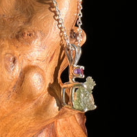 Moldavite & Amethyst Necklace Sterling #7265-Moldavite Life