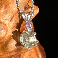 Moldavite & Amethyst Necklace Sterling #7266-Moldavite Life