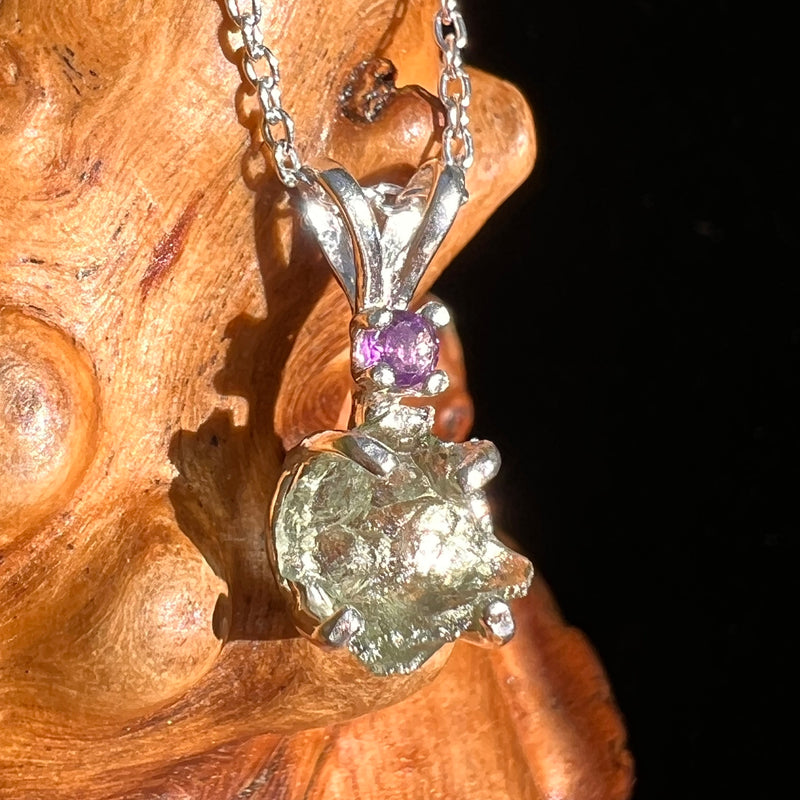 Moldavite & Amethyst Necklace Sterling #7266-Moldavite Life