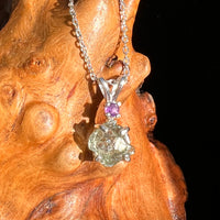 Moldavite & Amethyst Necklace Sterling #7266-Moldavite Life