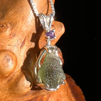Moldavite & Amethyst Necklace Sterling #7268-Moldavite Life