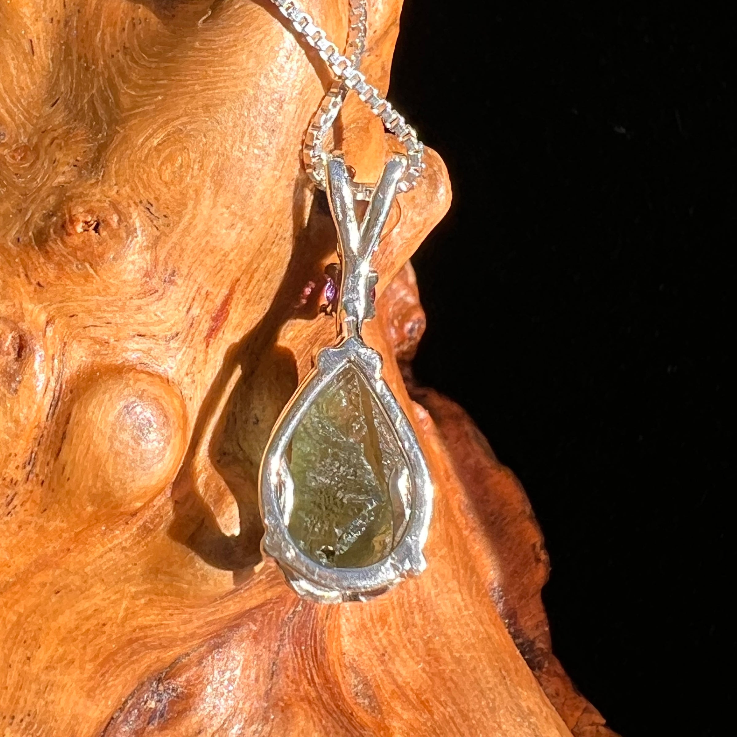 Moldavite & Amethyst Necklace Sterling #7268-Moldavite Life