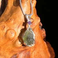 Moldavite & Amethyst Necklace Sterling #7268-Moldavite Life