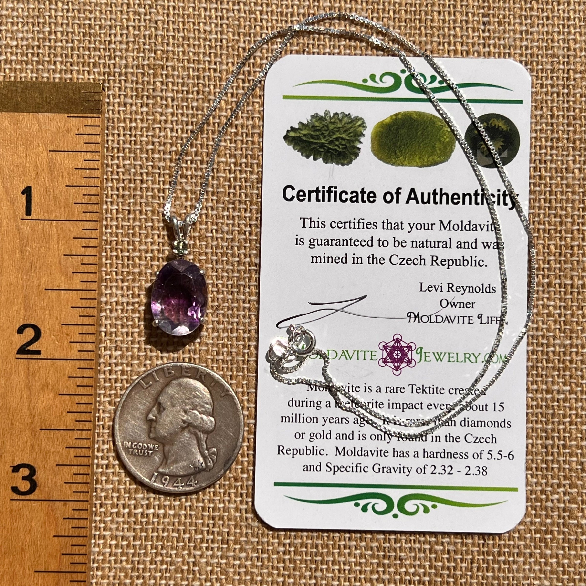 Moldavite & Amethyst Necklace Sterling Silver #2283-Moldavite Life