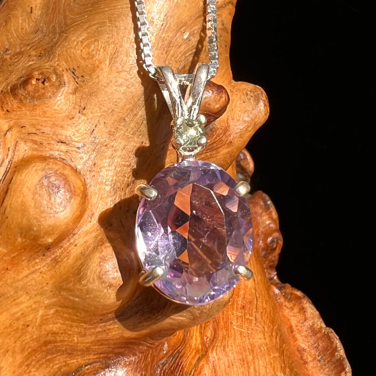 Moldavite & Amethyst Necklace Sterling Silver #2285-Moldavite Life
