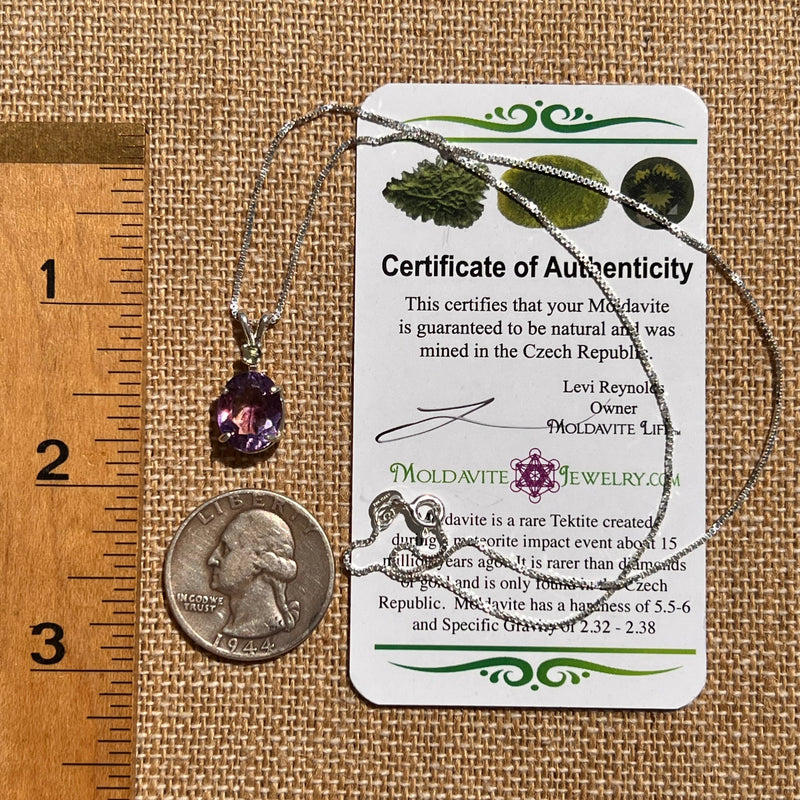 Moldavite & Amethyst Necklace Sterling Silver #2286-Moldavite Life