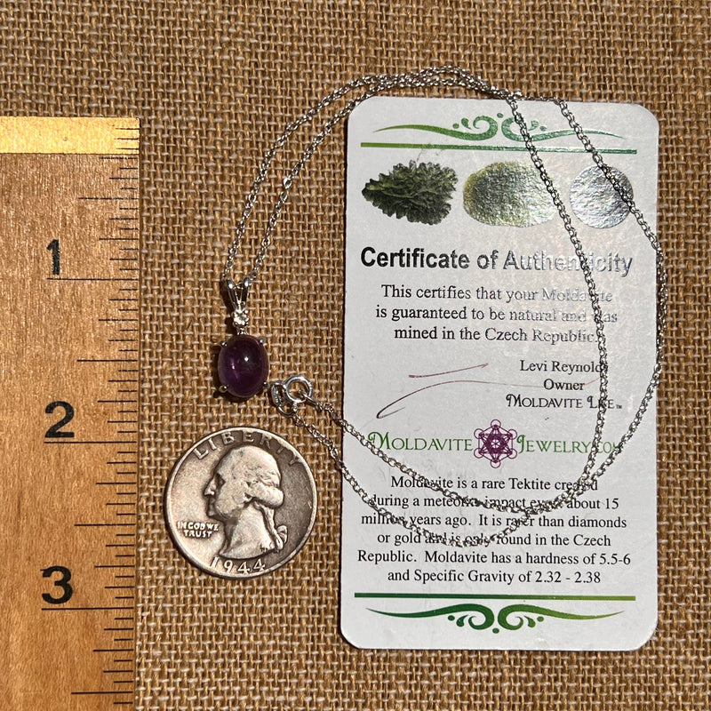 Moldavite & Amethyst Necklace Sterling Silver #6490-Moldavite Life