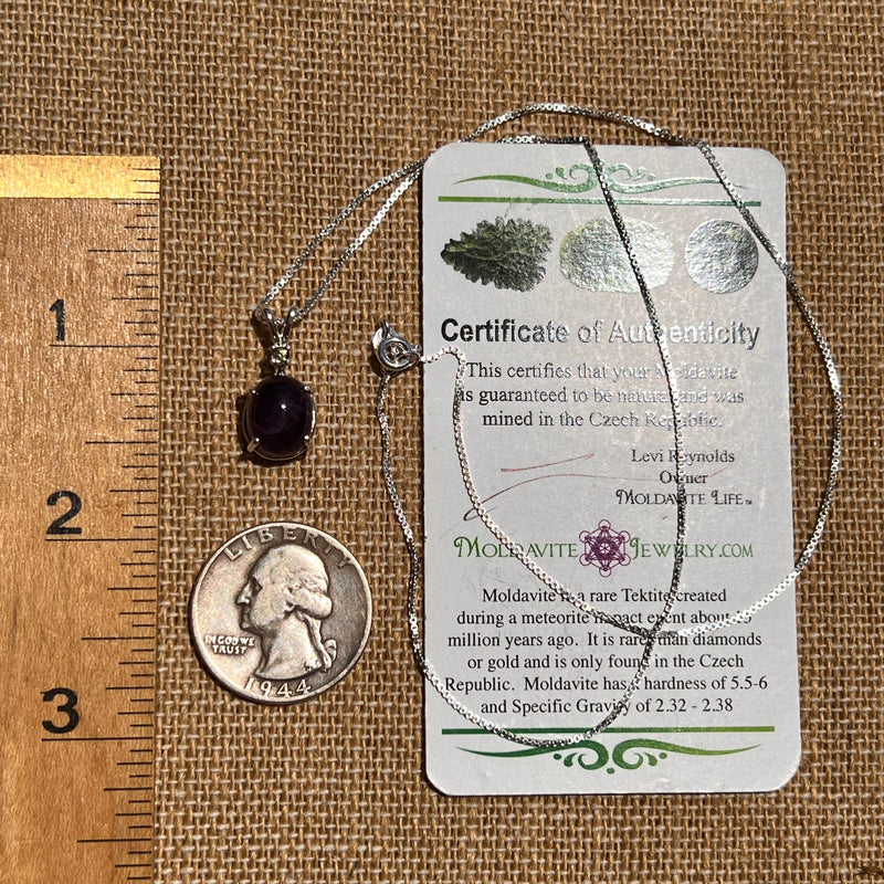 Moldavite & Amethyst Necklace Sterling Silver #6494-Moldavite Life