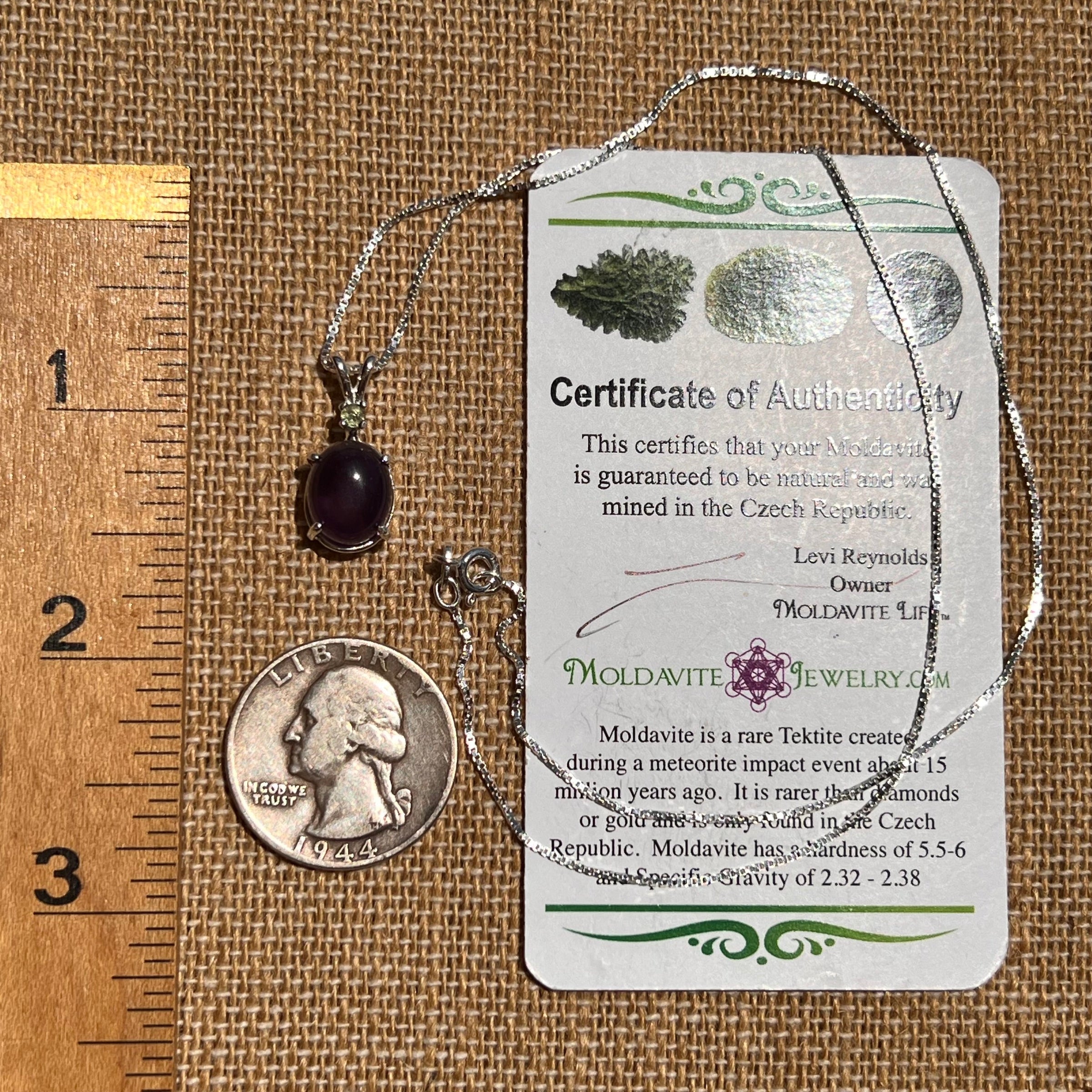 Moldavite & Amethyst Necklace Sterling Silver #6495-Moldavite Life