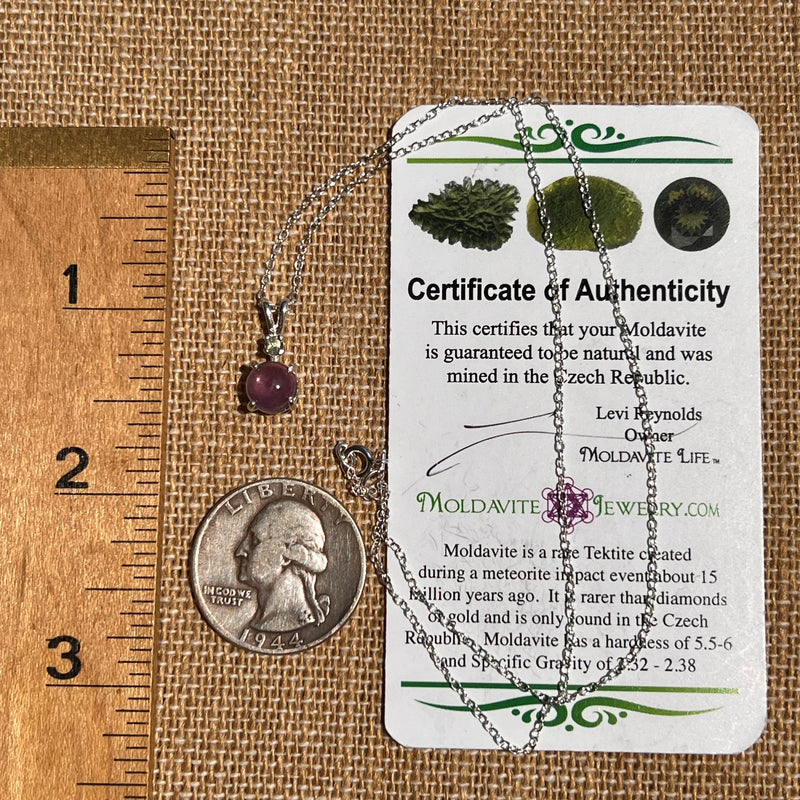 Moldavite & Amethyst Necklace Sterling Silver #6624-Moldavite Life