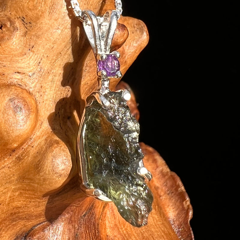 Moldavite & Amethyst Necklace Sterling Silver #6700-Moldavite Life