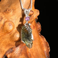 Moldavite & Amethyst Necklace Sterling Silver #6700-Moldavite Life