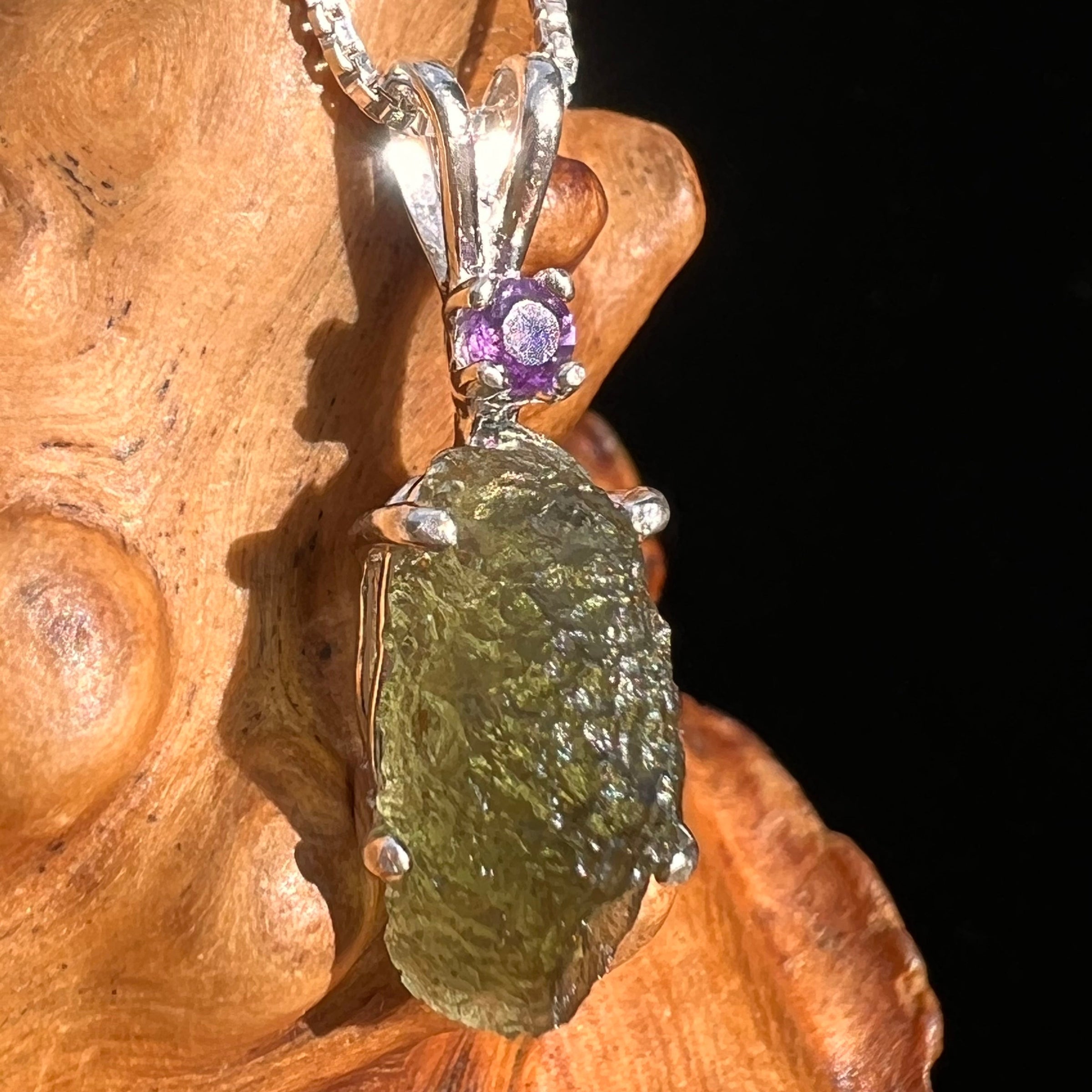 Moldavite & Amethyst Necklace Sterling Silver #6701-Moldavite Life