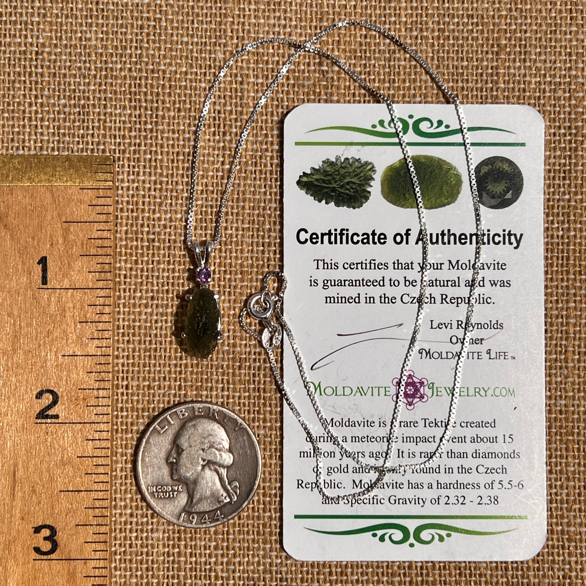 Moldavite & Amethyst Necklace Sterling Silver #6701-Moldavite Life