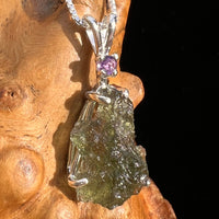 Moldavite & Amethyst Necklace Sterling Silver #6702-Moldavite Life