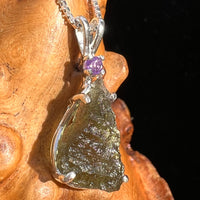 Moldavite & Amethyst Necklace Sterling Silver #6703-Moldavite Life