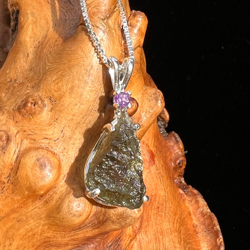 Moldavite & Amethyst Necklace Sterling Silver #6703-Moldavite Life