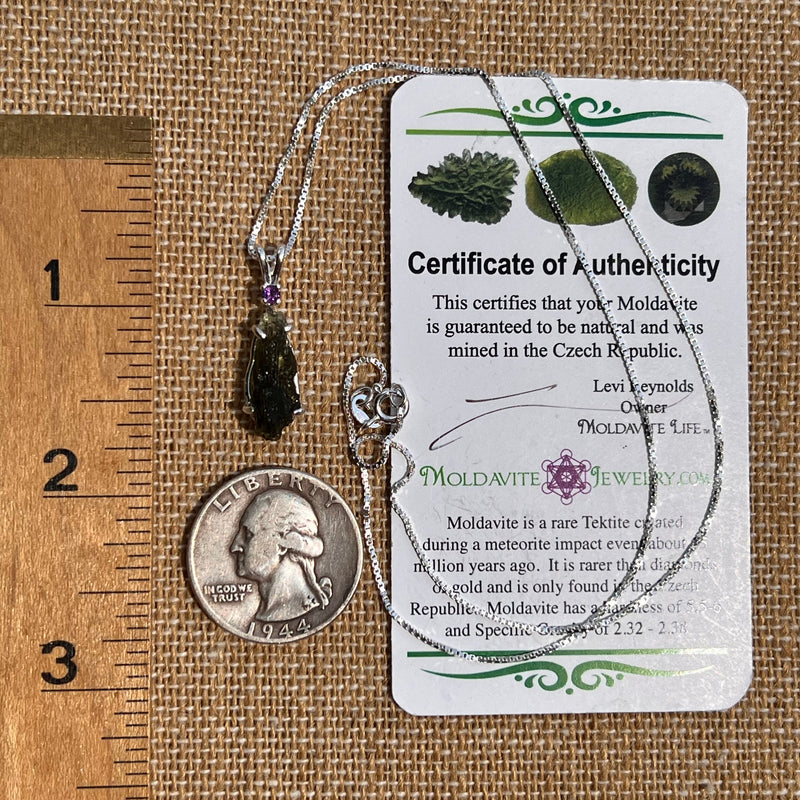 Moldavite & Amethyst Necklace Sterling Silver #6704-Moldavite Life