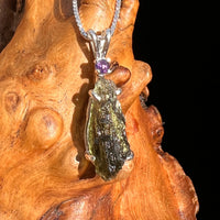 Moldavite & Amethyst Necklace Sterling Silver #6704-Moldavite Life