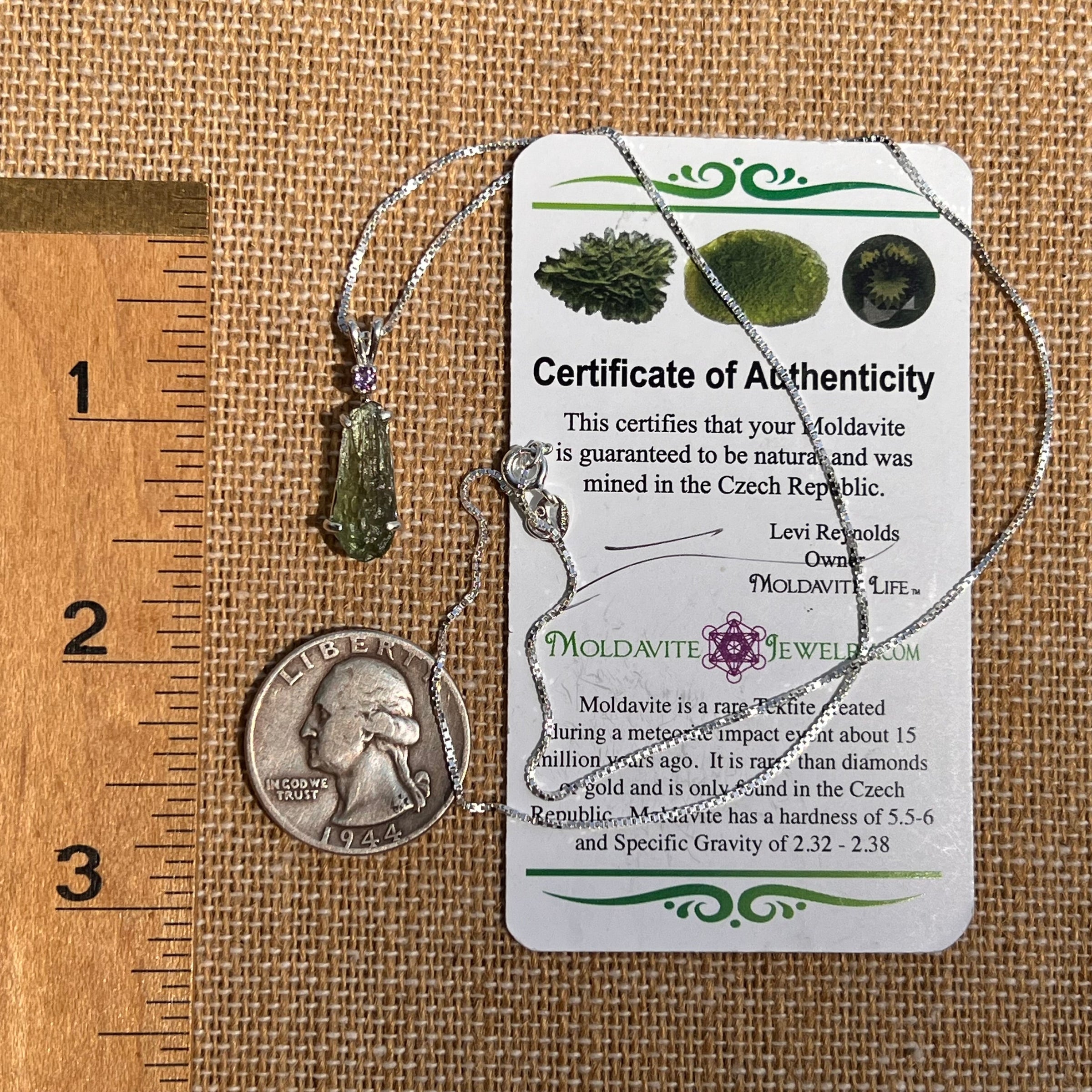 Moldavite & Amethyst Necklace Sterling Silver #6705-Moldavite Life