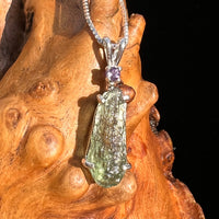 Moldavite & Amethyst Necklace Sterling Silver #6705-Moldavite Life