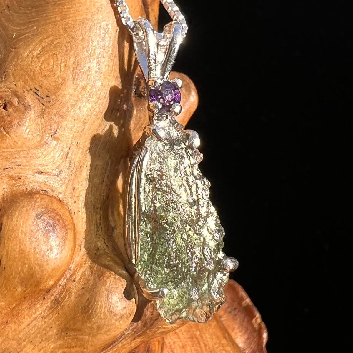 Moldavite & Amethyst Necklace Sterling Silver #6706-Moldavite Life