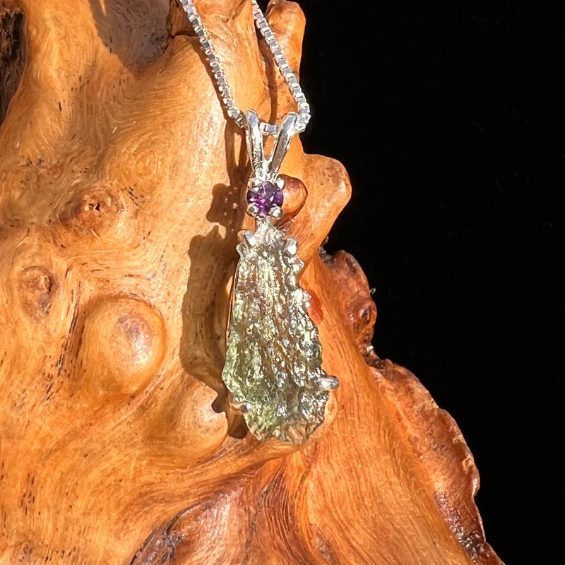 Moldavite & Amethyst Necklace Sterling Silver #6706-Moldavite Life