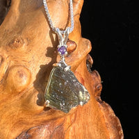 Moldavite & Amethyst Necklace Sterling Silver #6707-Moldavite Life