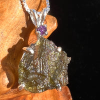 Moldavite & Amethyst Necklace Sterling Silver #6708-Moldavite Life