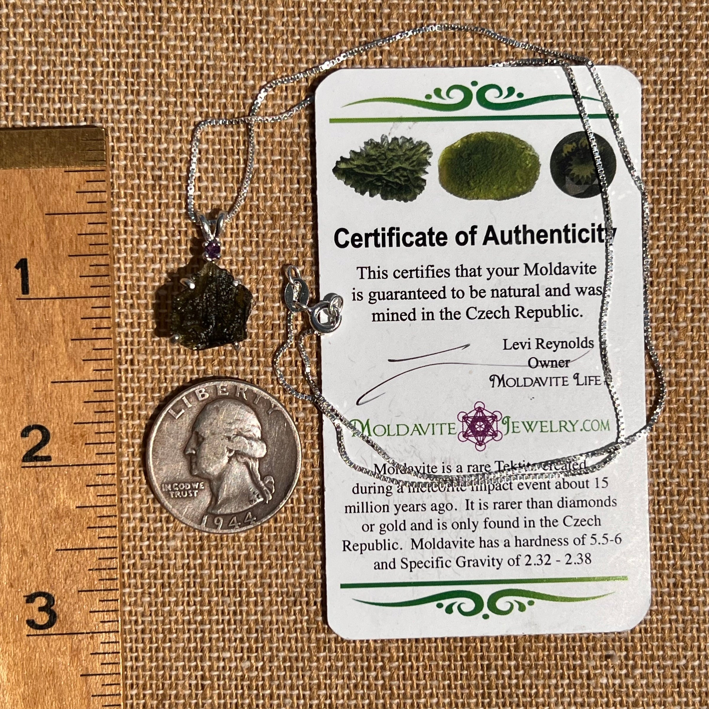 Moldavite & Amethyst Necklace Sterling Silver #6708-Moldavite Life