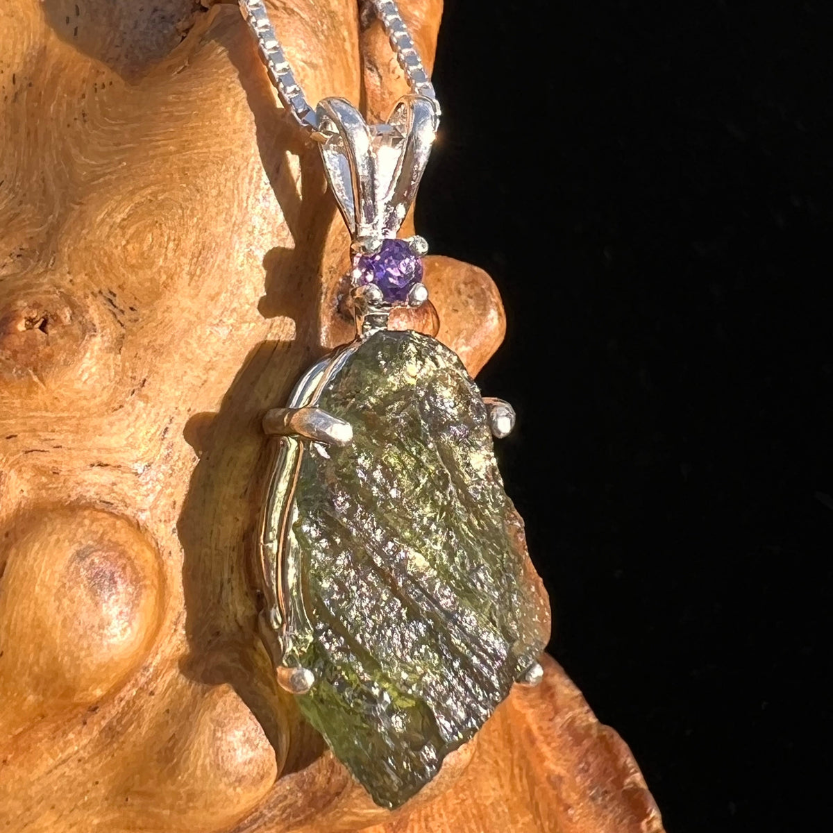 Moldavite & Amethyst Necklace Sterling Silver #6709-Moldavite Life