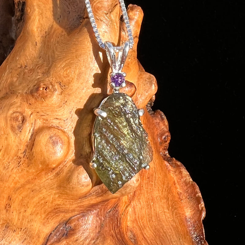 Moldavite & Amethyst Necklace Sterling Silver #6709-Moldavite Life