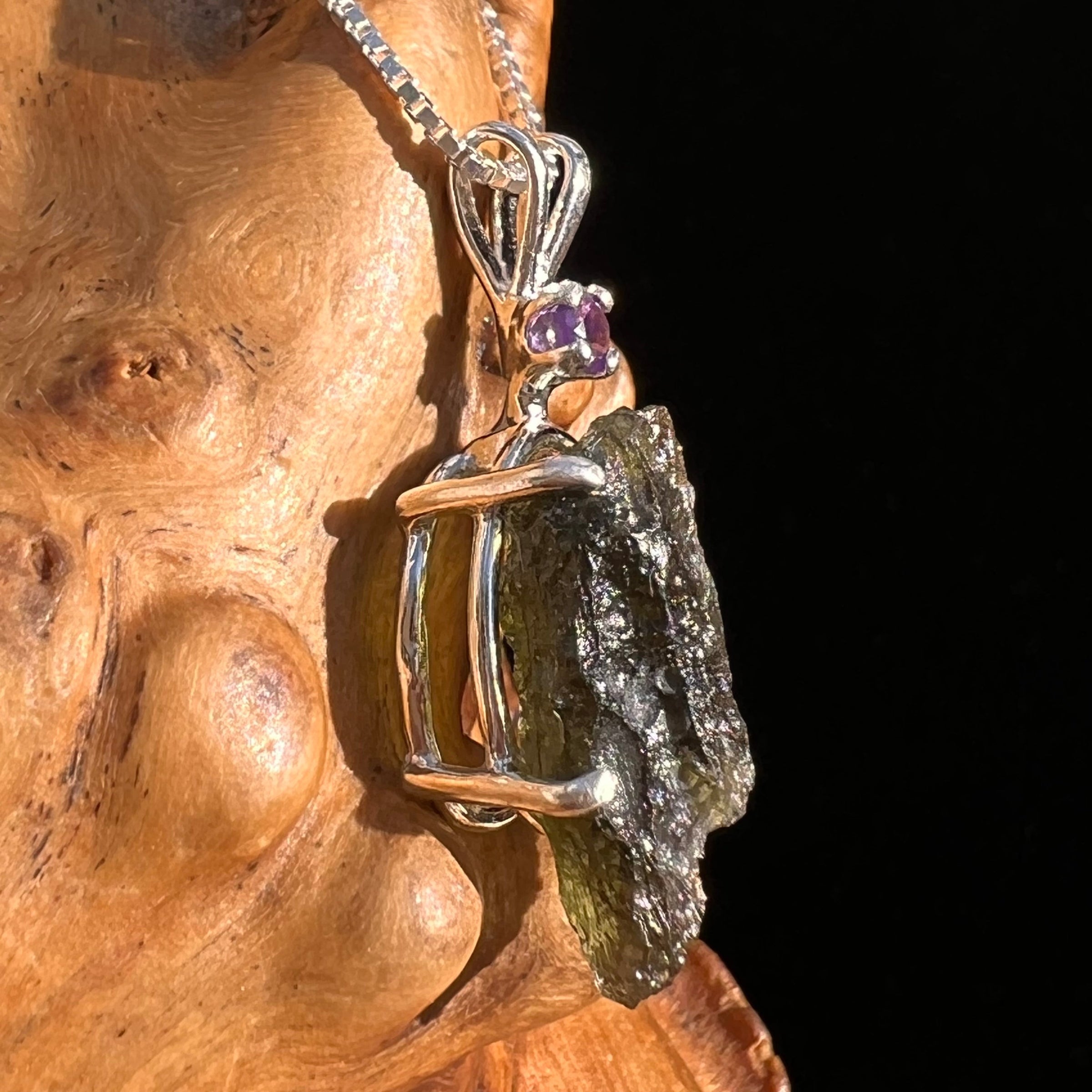 Moldavite & Amethyst Necklace Sterling Silver #6710-Moldavite Life