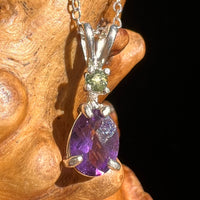 Moldavite & Amethyst Necklace Sterling Silver #6712-Moldavite Life