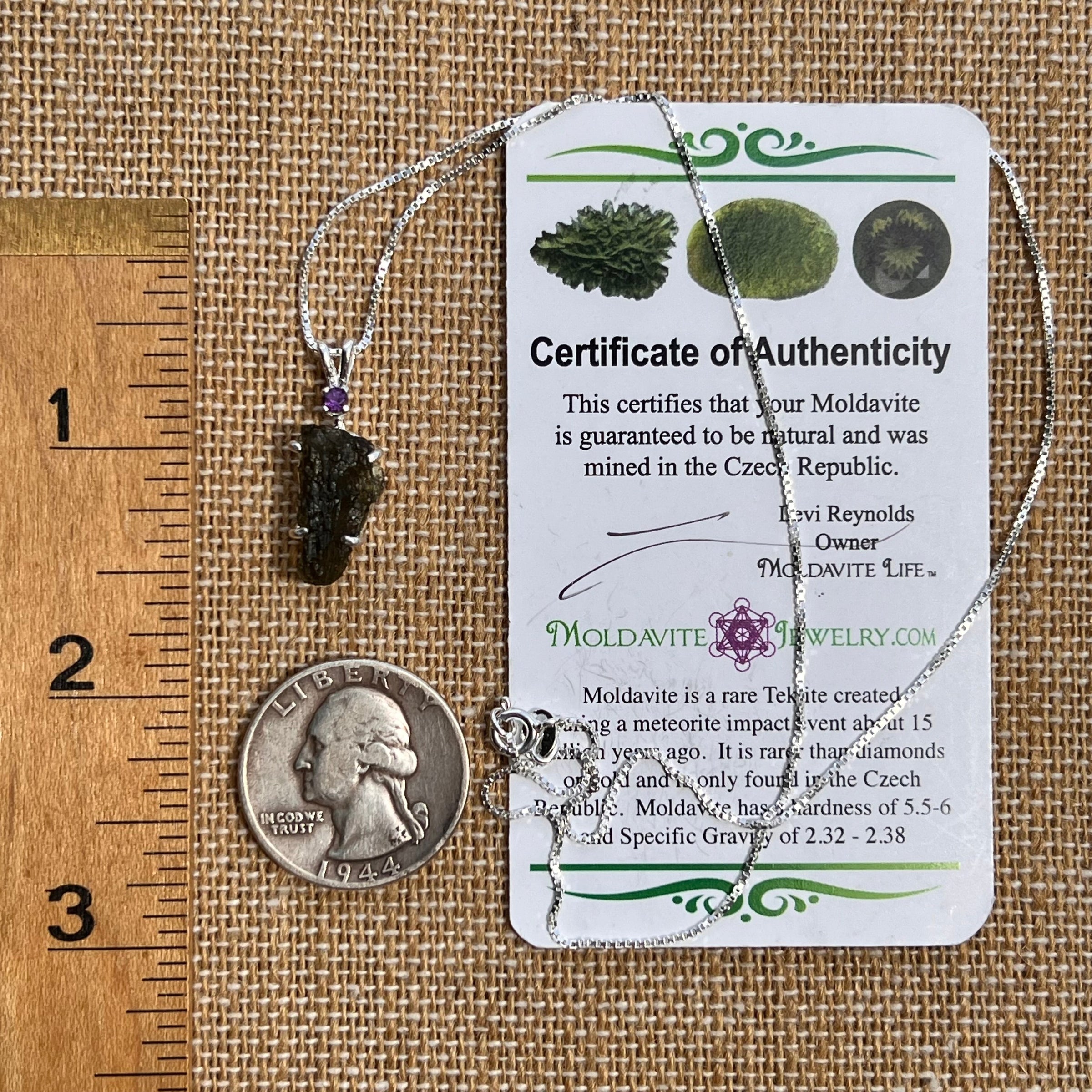 Moldavite & Amethyst Necklace Sterling Silver #6777-Moldavite Life