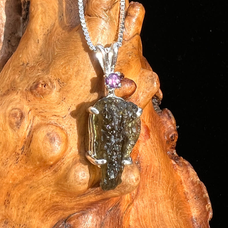 Moldavite & Amethyst Necklace Sterling Silver #6777-Moldavite Life