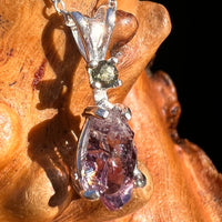 Moldavite & Amethyst Necklace Sterling Silver #7622-Moldavite Life