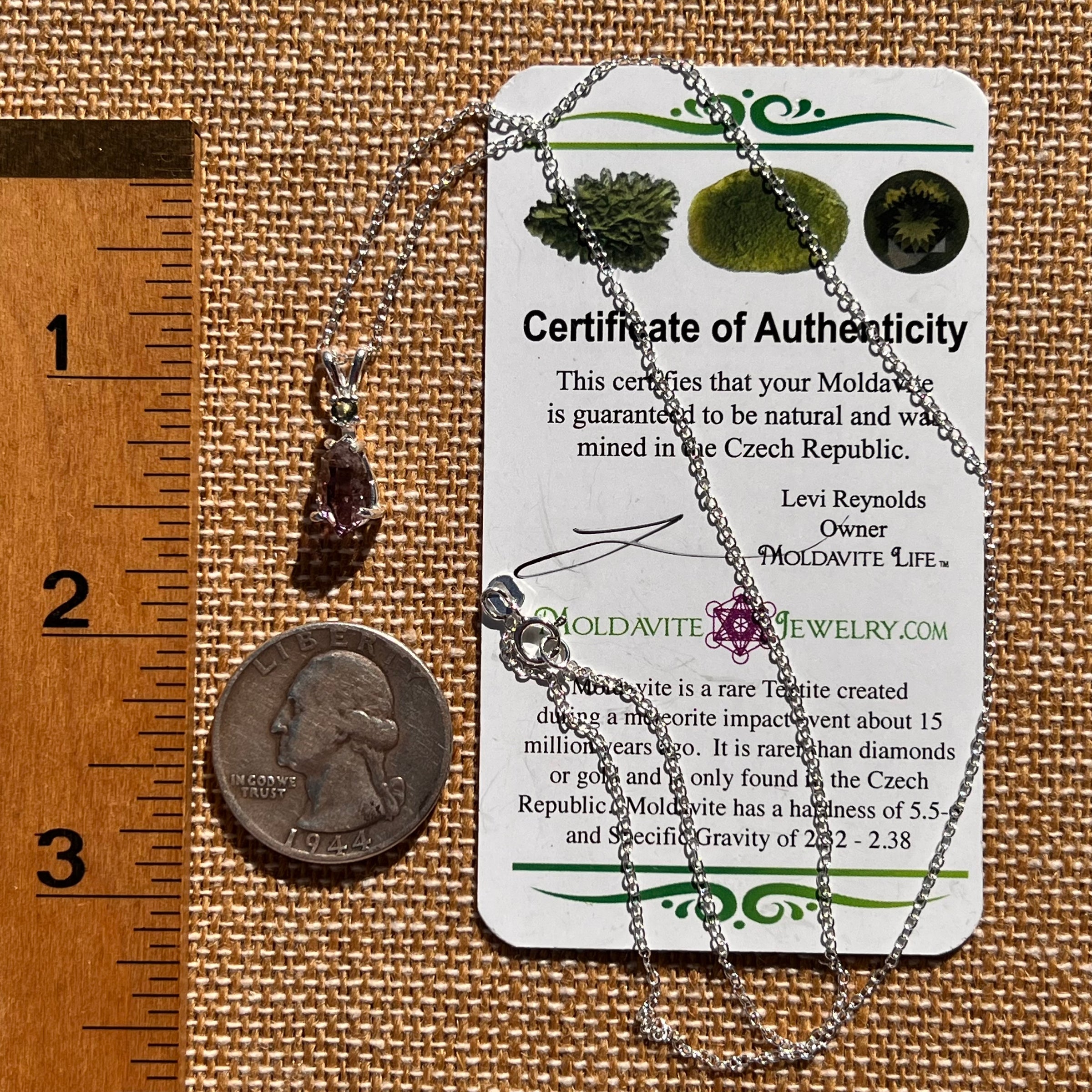 Moldavite & Amethyst Necklace Sterling Silver #7622-Moldavite Life