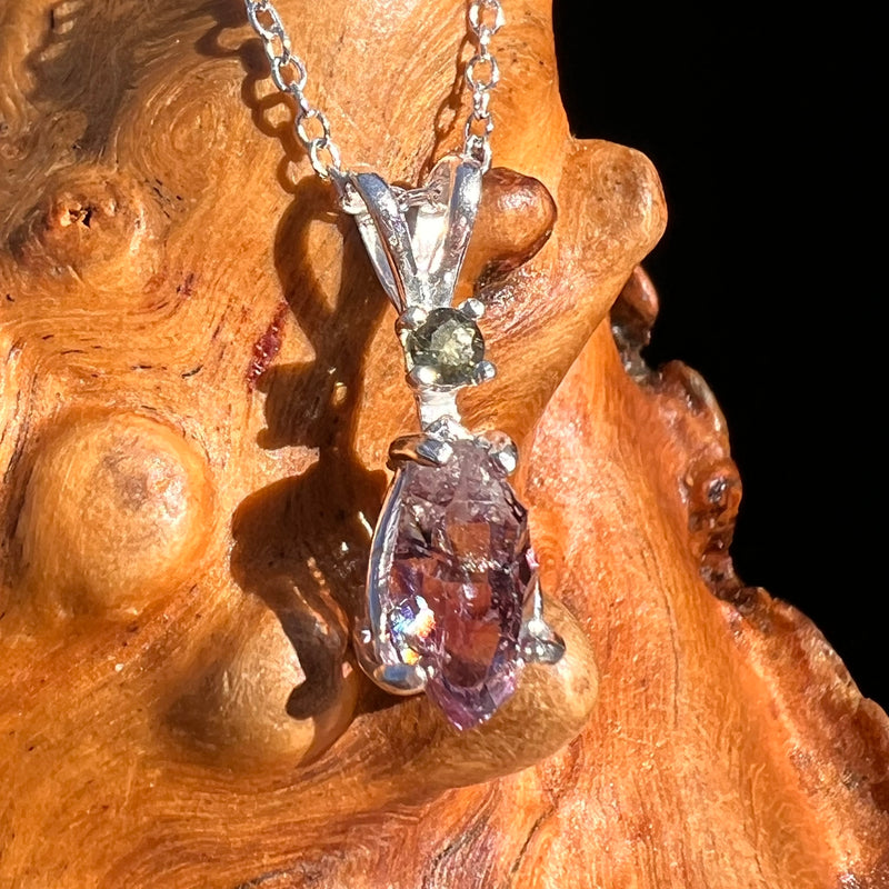 Moldavite & Amethyst Necklace Sterling Silver #7622-Moldavite Life