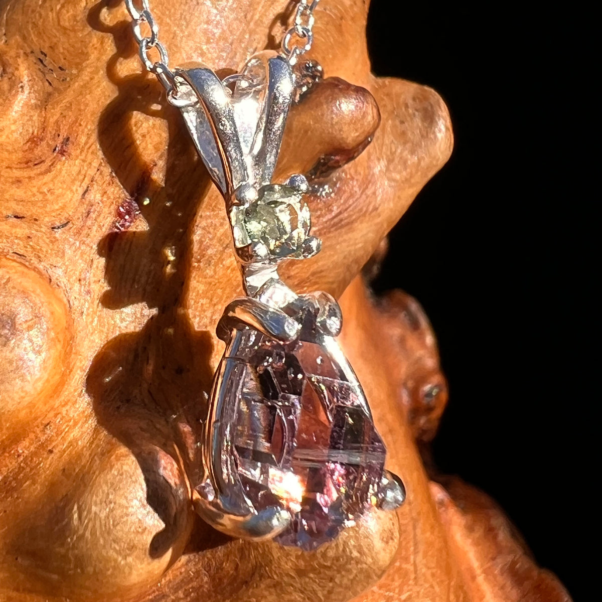 Moldavite & Amethyst Necklace Sterling Silver #7623-Moldavite Life