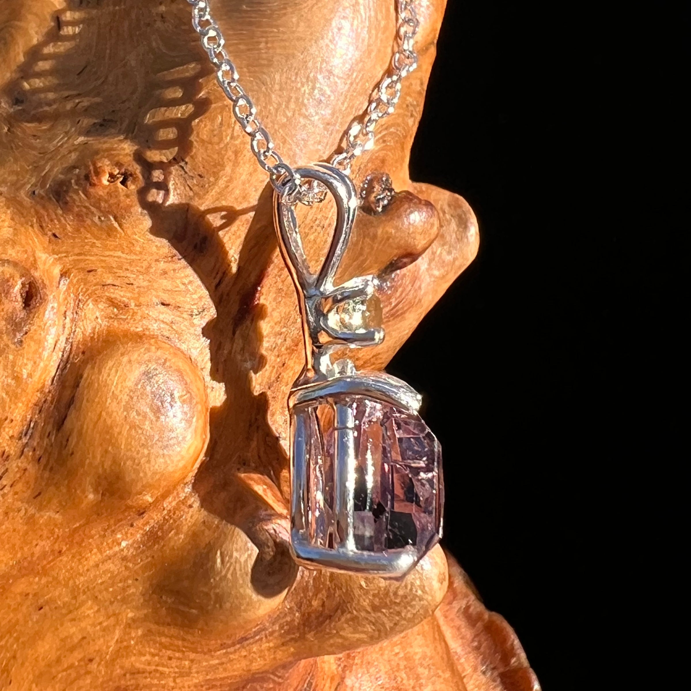 Moldavite & Amethyst Necklace Sterling Silver #7623-Moldavite Life