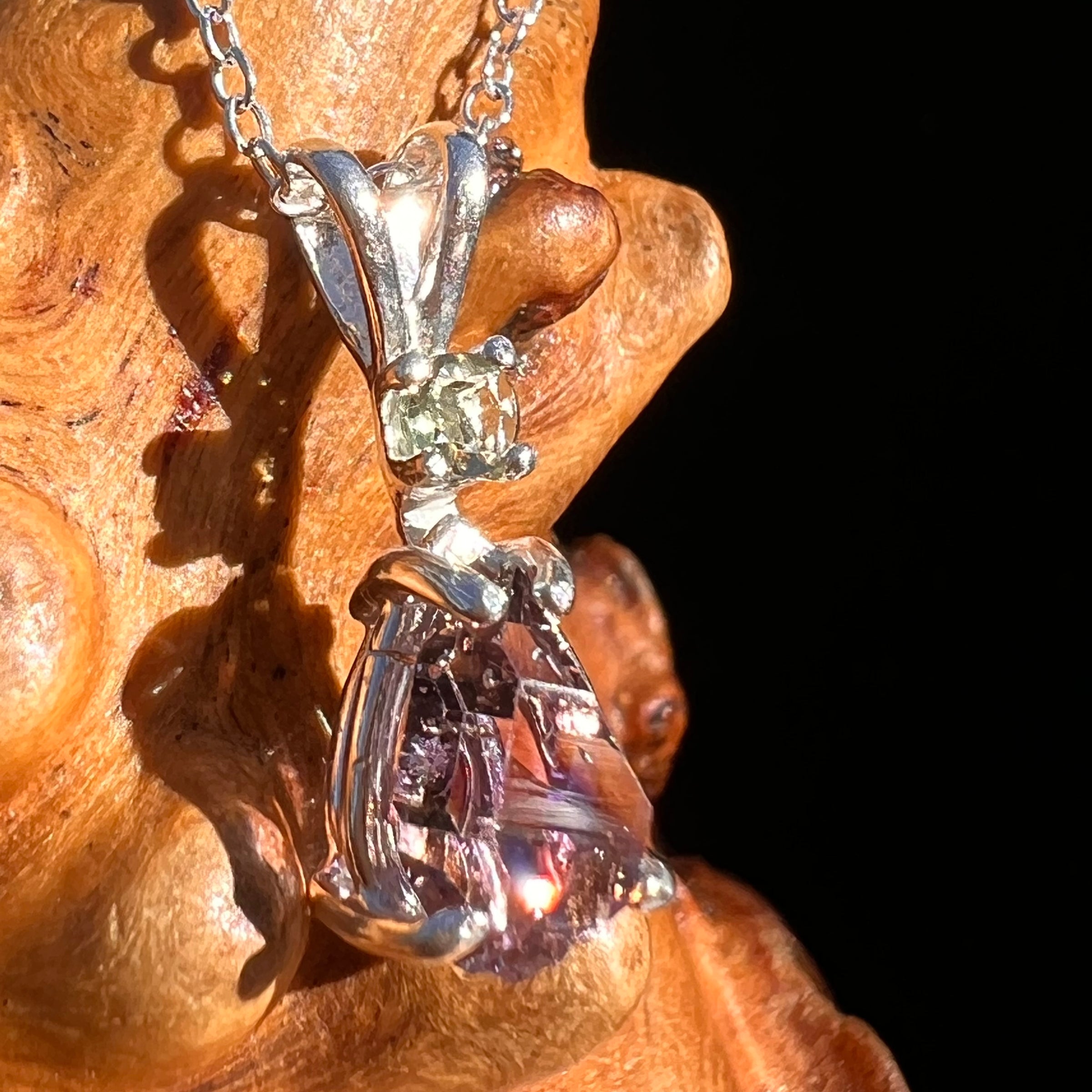 Moldavite & Amethyst Necklace Sterling Silver #7623-Moldavite Life