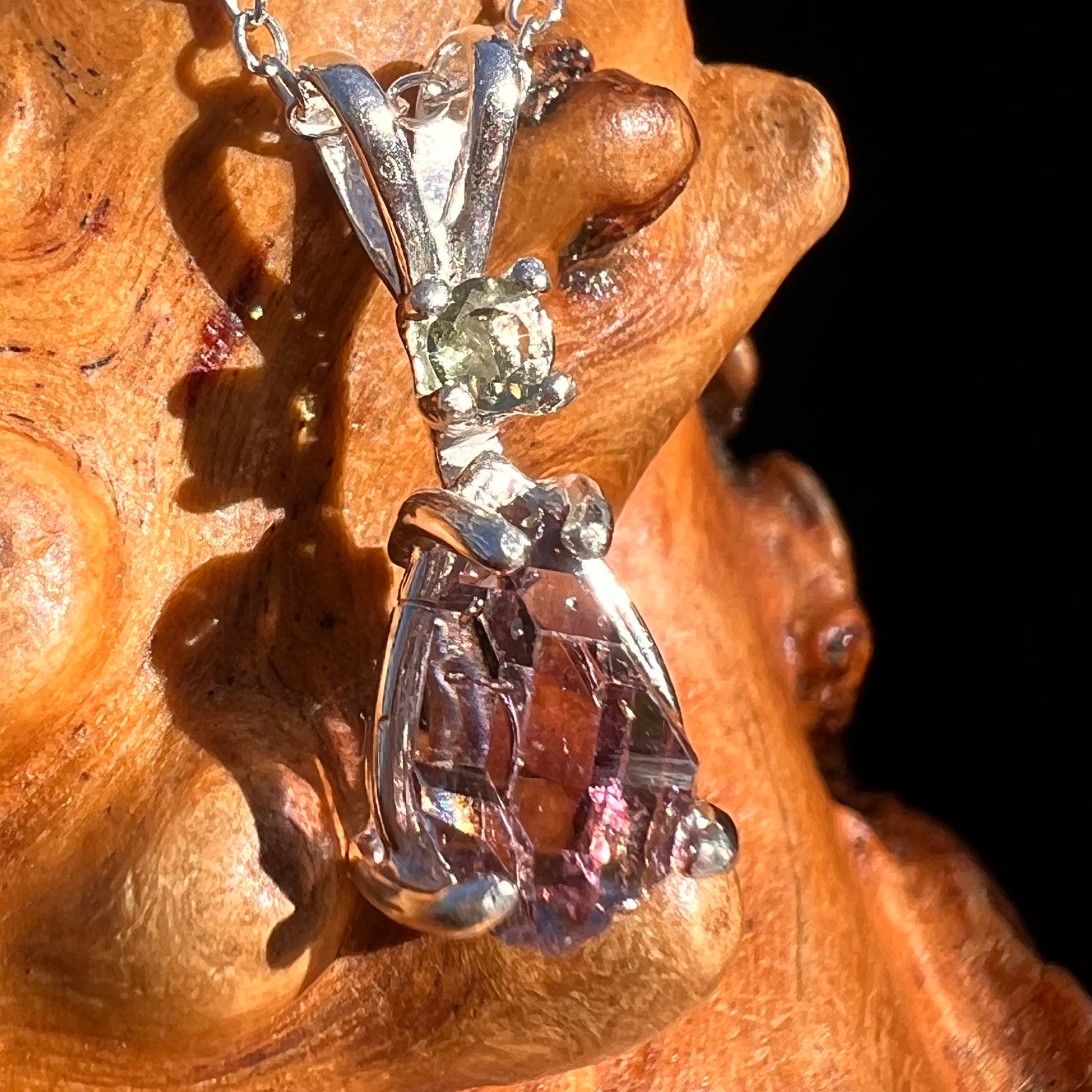 Moldavite & Amethyst Necklace Sterling Silver #7623-Moldavite Life