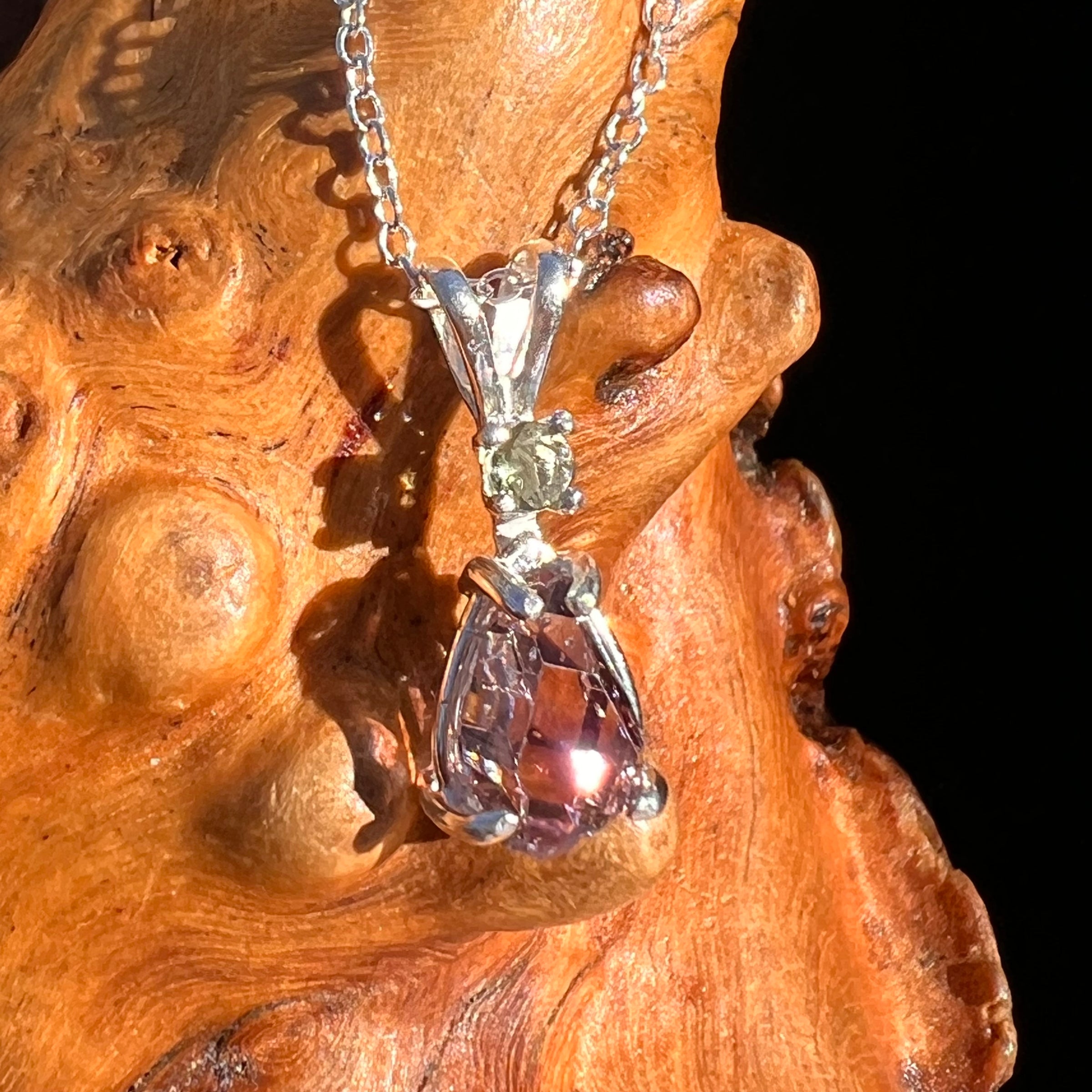 Moldavite & Amethyst Necklace Sterling Silver #7623-Moldavite Life