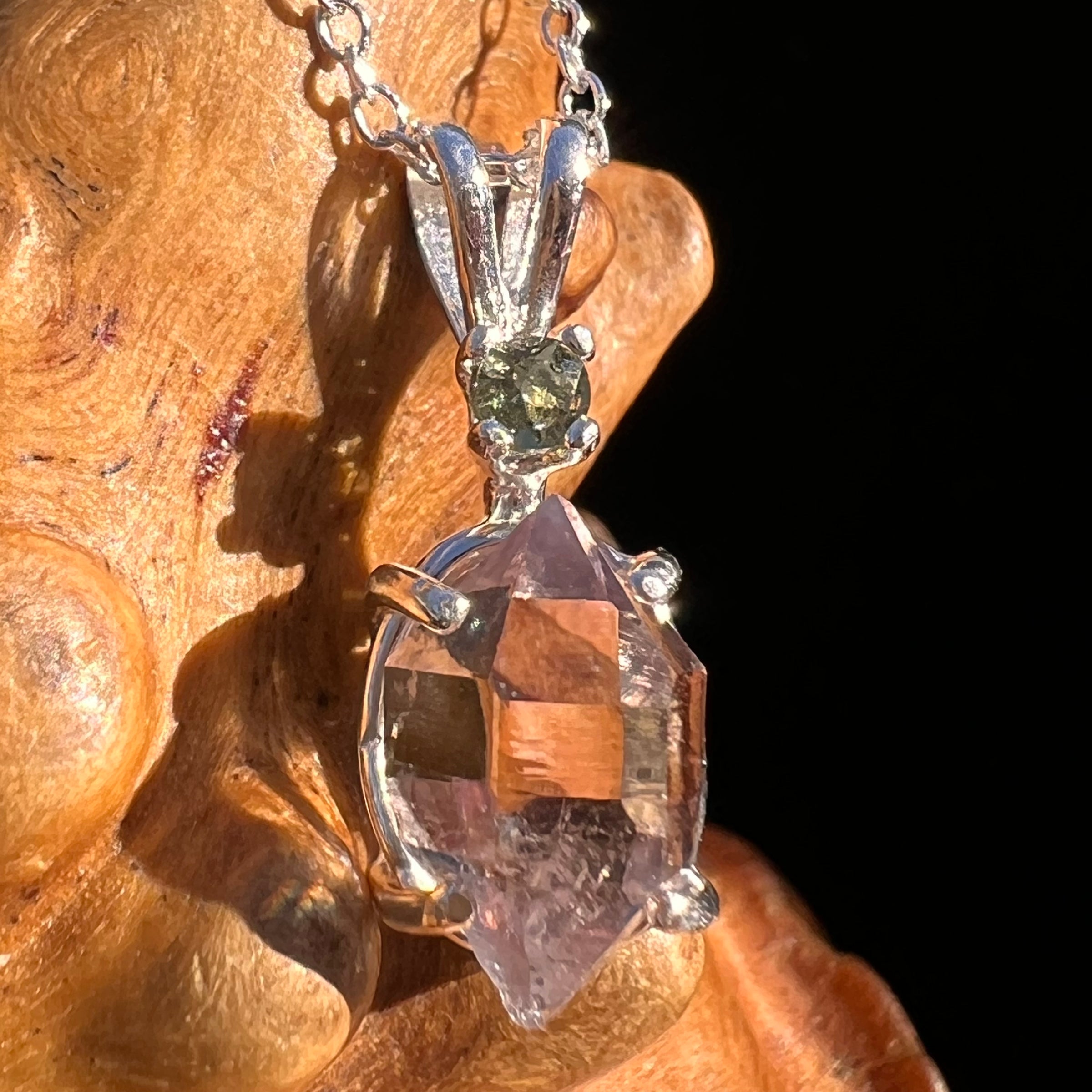 Moldavite & Amethyst Necklace Sterling Silver #7624-Moldavite Life