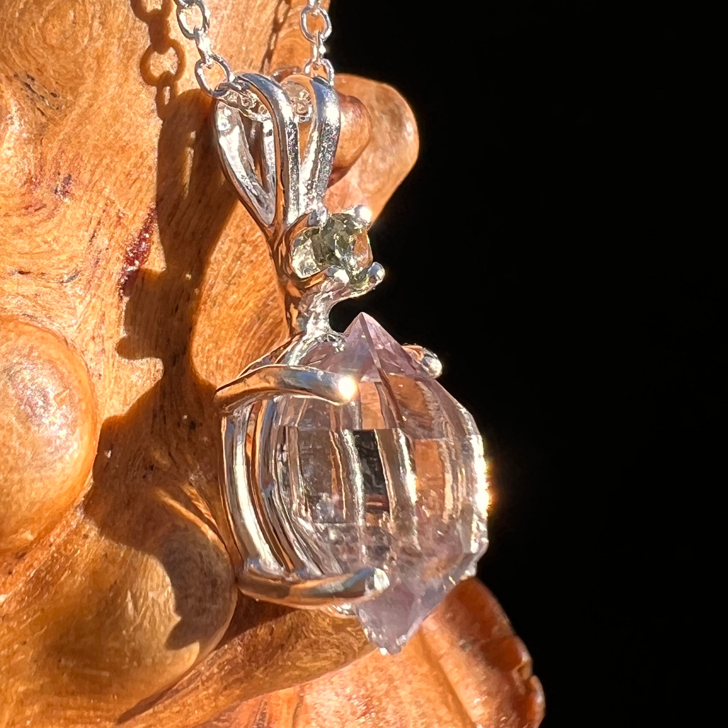 Moldavite & Amethyst Necklace Sterling Silver #7624-Moldavite Life